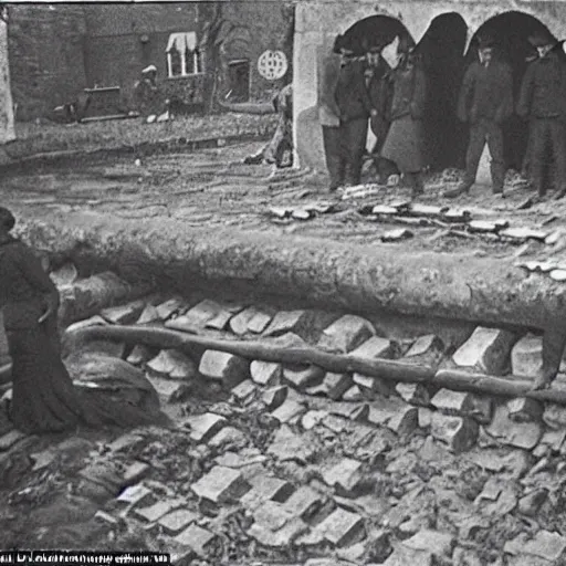 Prompt: there were no air raid shelters for the people - - at least not underground - - and those that did exist were quite unsuitable. however, when war threatened we realised the danger, 1 9 5 0 photo