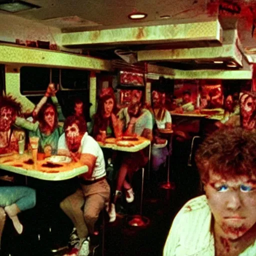 Image similar to 1990's diner full of zombies