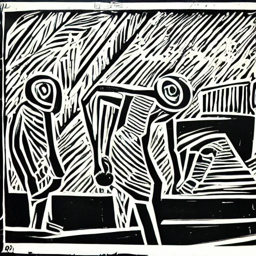 Prompt: african lino cut, high contrast