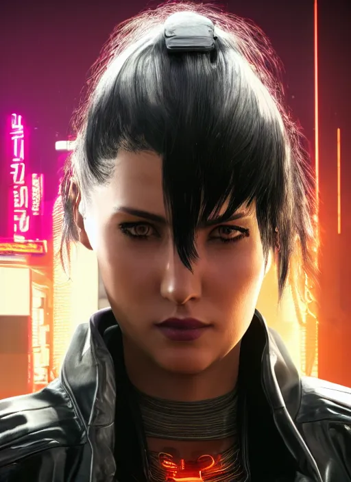 Image similar to black haired woman in a trench coat in a black cyberpunk 2 0 7 7, intricate, ultra detailed, face enhance, realistic