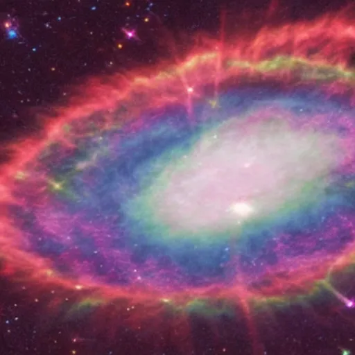 Prompt: a high - resolution color photo of a rainbow supernova