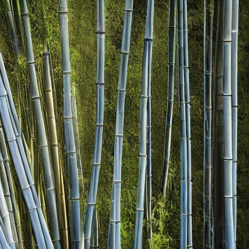 Image similar to beautiful portrait of bamboo pods haning from a cliff