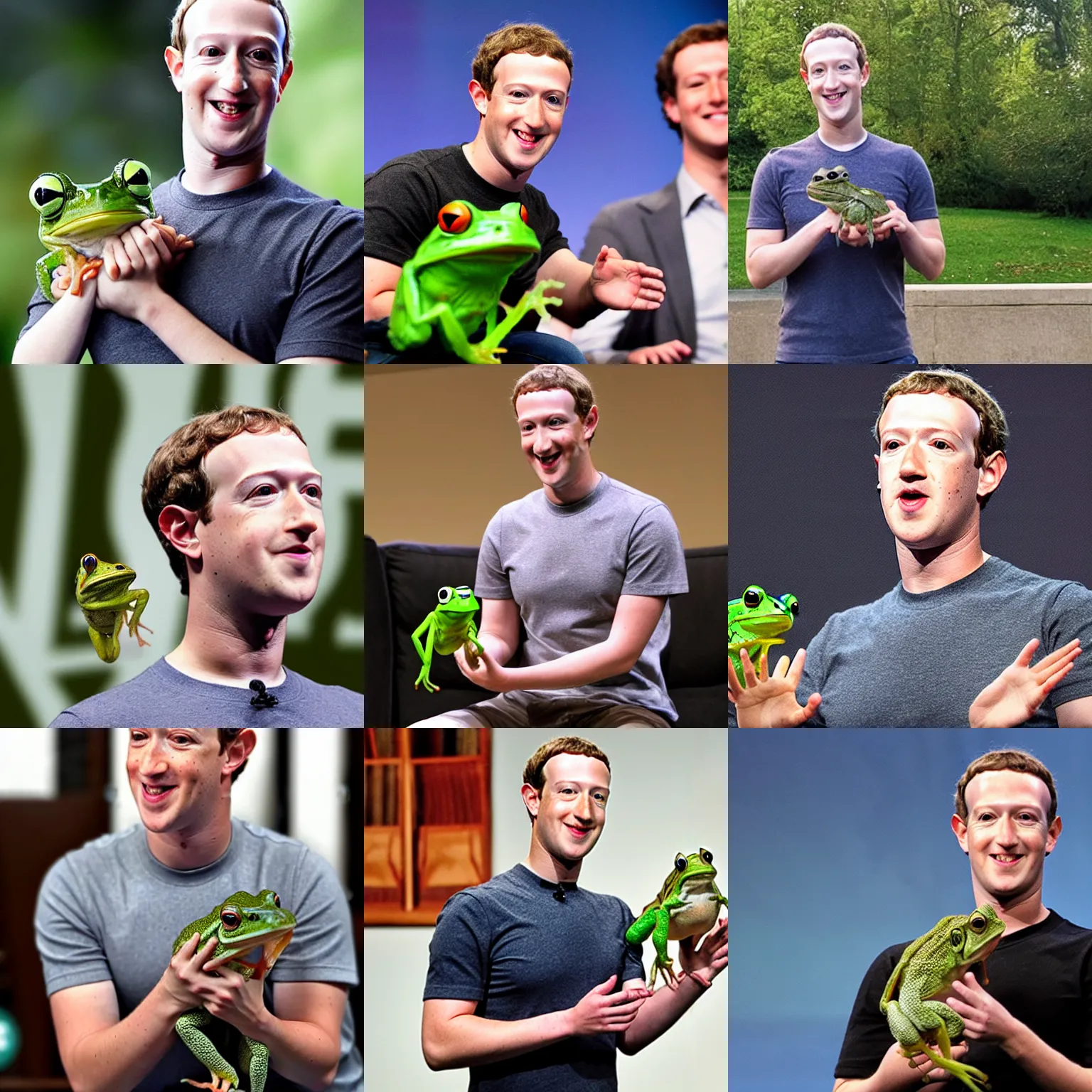 Image similar to mark zuckerberg holding a live frog