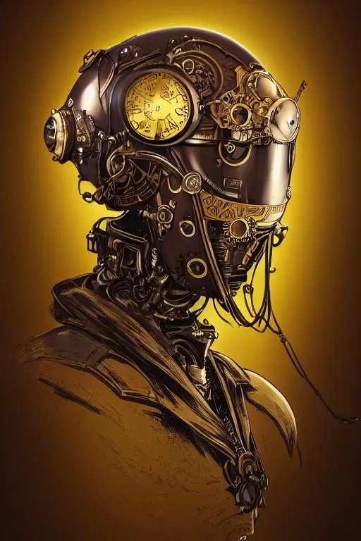 Image similar to steampunk helmet fantasy art mask robot ninja stylized digital illustration sharp focus, elegant intricate digital painting artstation concept art global illumination ray tracing advanced technology chaykin howard and campionpascale and cooke darwyn and davis jack