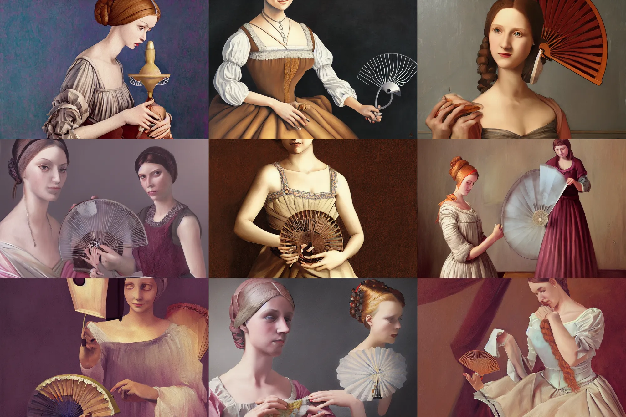 Prompt: a painting of a woman in a dress holding a fan, computer graphics by mary davis, lady davis, polycount contest winner, sots art, official art, da vinci, ultra realistic