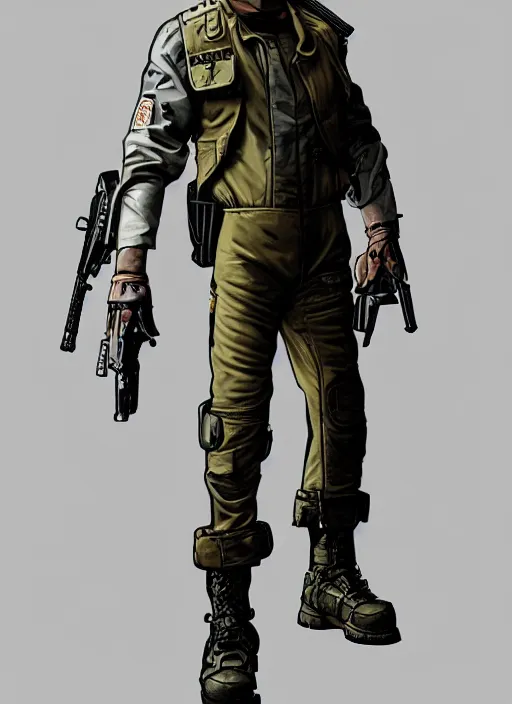 Prompt: cyberpunk mercenary in military vest and jumpsuit. portrait by stonehouse and mœbius and will eisner and gil elvgren and pixar. realistic proportions. cyberpunk 2 0 7 7, apex, blade runner 2 0 4 9 concept art. cel shading. attractive face. thick lines.