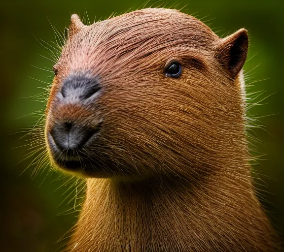 Image similar to a portrait of capybara with a mushroom cap growing on its head by luis royo. intricate. lifelike. soft light. sony a 7 r iv 5 5 mm. cinematic post - processing