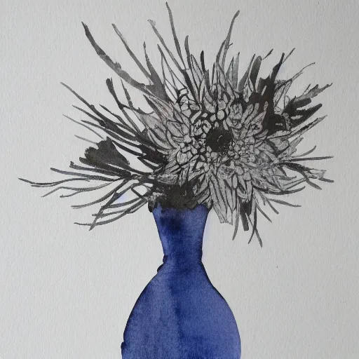 Image similar to monochrome watercolor high vase with dry flowers