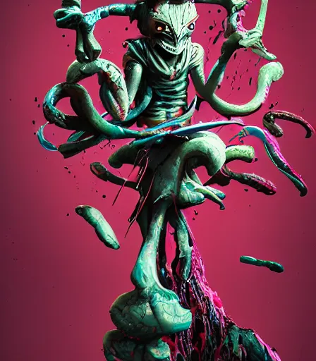 Image similar to Tim Burtons style Demon Slayer by Alex Pardee and Nekro and Petros Afshar, and James McDermott,unstirred paint, vivid color, cgsociety 4K