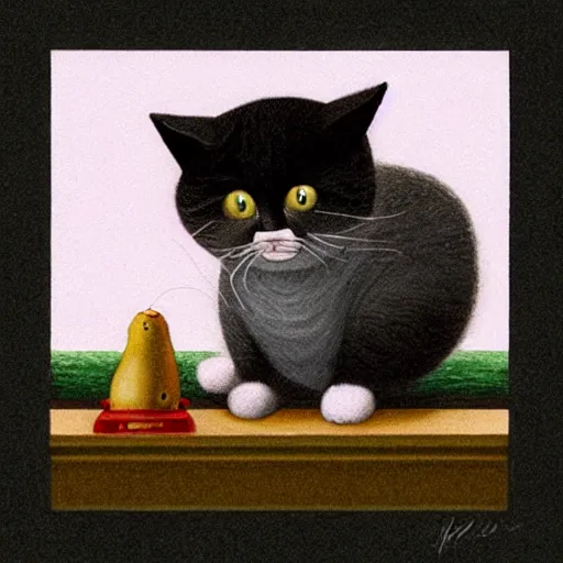 Image similar to cat kirby in the style of Quint Buchholz