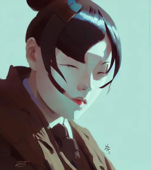 Image similar to portrait of genshin impact character, by atey ghailan, by greg rutkowski, by greg tocchini, by james gilleard, by joe fenton, by kaethe butcher, dynamic lighting, gradient light blue, brown, blonde cream and white color scheme, grunge aesthetic