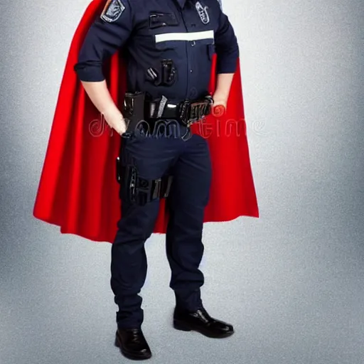 Prompt: A police officer superhero hybrid, posing heroically, stock image