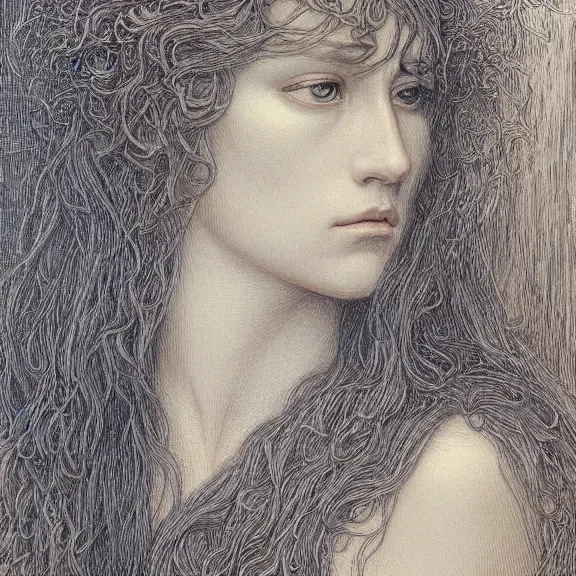 Image similar to a highly detailed portrait in the style of jean delville and in the style of james jean.