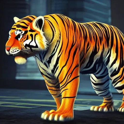 Prompt: cyberpunk tiger, ultra realistic, HD quality, full size