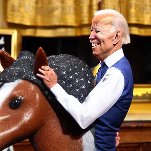 Prompt: Joe Biden riding a tiny pony