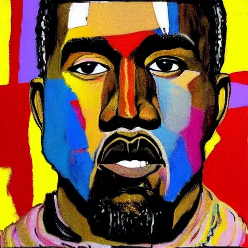 Image similar to kanye west portrait made by Basquiat realistic pigment on canvas