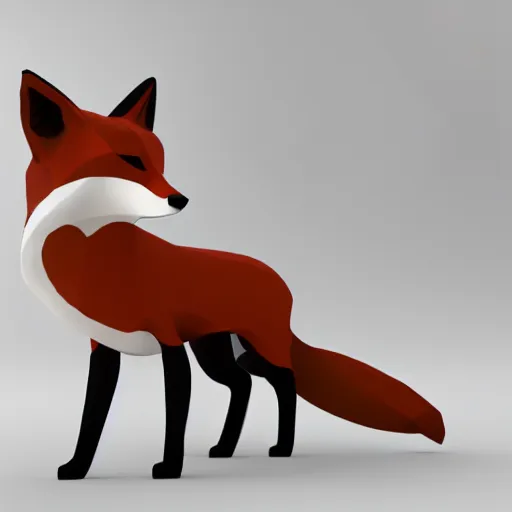 Image similar to an abstract icon depicting a fox, white background, render, blender, 3d