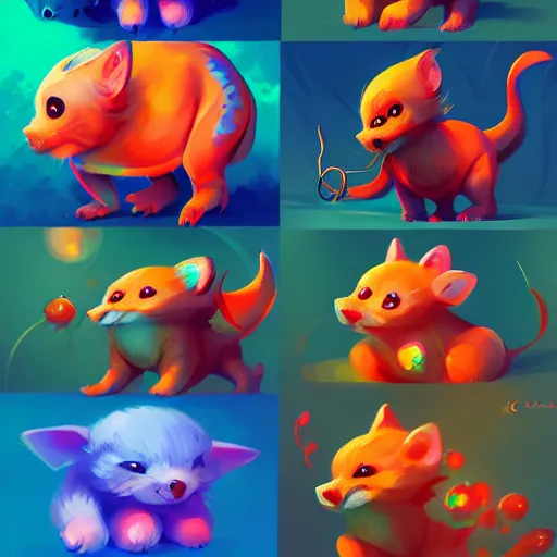 Image similar to cute creatures. bright art masterpiece artstation. 8k, sharp high quality illustration in style of Jose Daniel Cabrera Pena and Leonid Kozienko, magical colored theme, concept art by Tooth Wu,