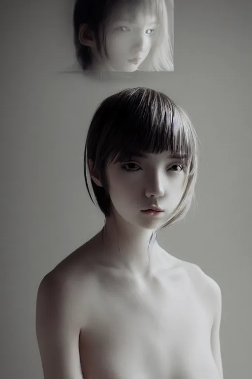 Prompt: a stunning intricate portrait of A Cute girl, Japanese manga style, epic character composition, by Alessio Albi and Nina Masic, soft focus, vertical portrait, natural lighting, f2, 50mm, classic chrome, film grain, cinematic lighting