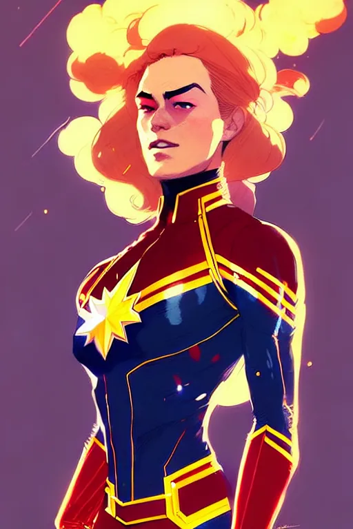 Image similar to a ultradetailed beautiful painting of a stylish captain marvel, by conrad roset, greg rutkowski and makoto shinkai trending on artstation