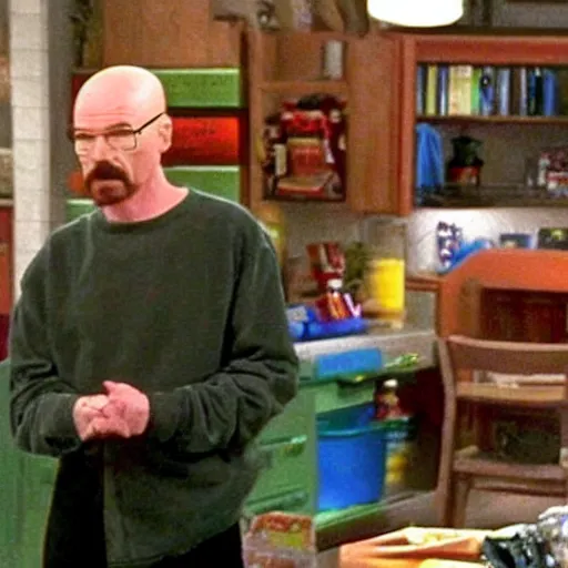 Image similar to a screenshot of Walter White in ICarly (2008) low quality, vhs quality, aired on Nickelodeon,