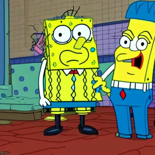 Image similar to walter white gets trapped in bikini bottom and meets spongebob and patrick