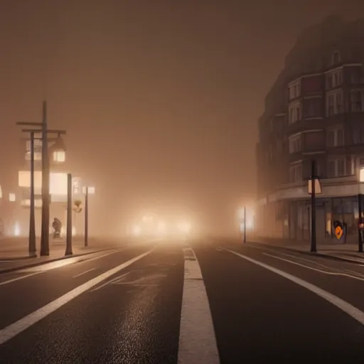 Image similar to still shot of a busy street covered in fog, highly detailed, photorealistic portrait, bright studio setting, studio lighting, crisp quality and light reflections, unreal engine 5 quality render