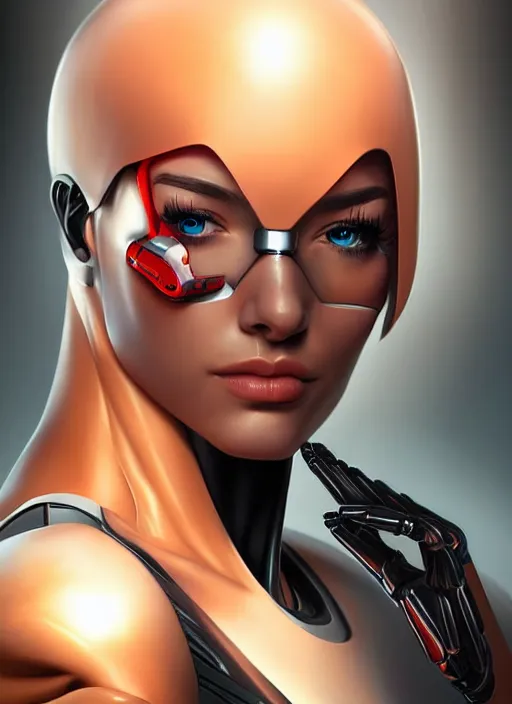 Image similar to portrait of a cyborg woman by Artgerm, (((((face turns left))))) (((face turns right+100))), eyes closed , biomechanical, hyper detailled, trending on artstation