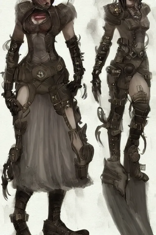 Image similar to Concept art of a dieselpunk daemonette. Etheral. Beautiful.