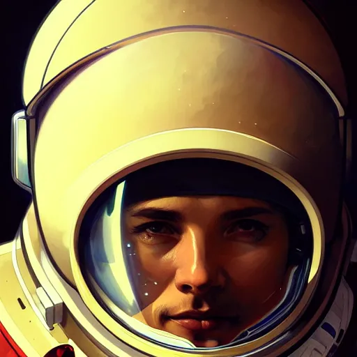 Image similar to portrait of an astronaut with a broken helmet, broken helmet, headshot, highly detailed, digital painting, artstation, concept art, sharp focus, cinematic lighting, illustration, art by artgerm and greg rutkowski, alphonse mucha, cgsociety