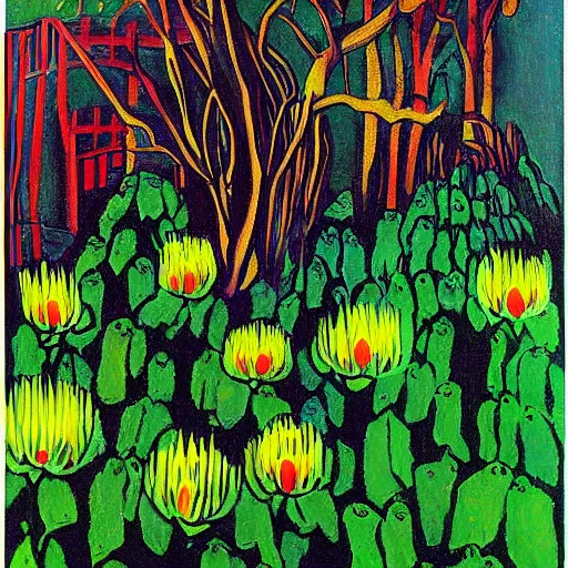 Image similar to charles burchfield art painting, digital art, offset chroma, RGB