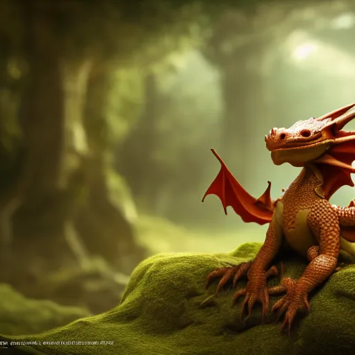 Image similar to cute baby dragon , fantasy, D&D, HDR, natural lighting , award winning photograph, 8k, octane render,