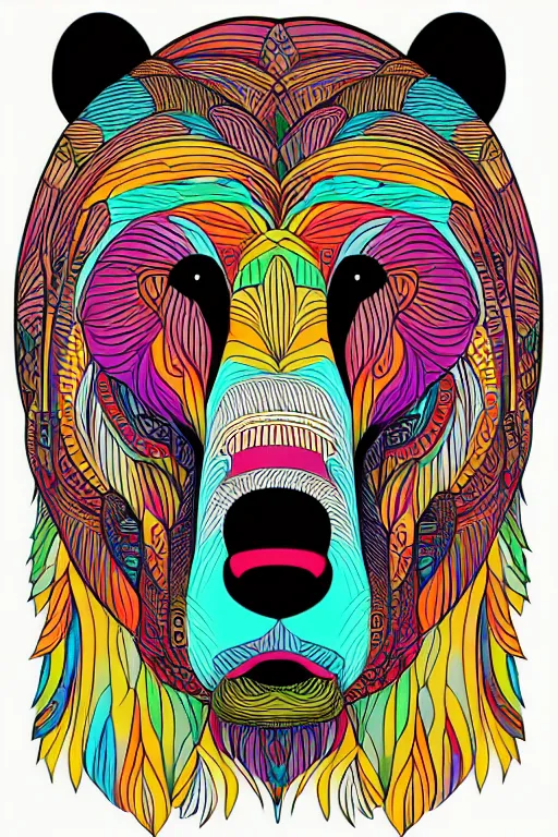 Image similar to minimalist boho style art of a colorful bear, illustration, vector art