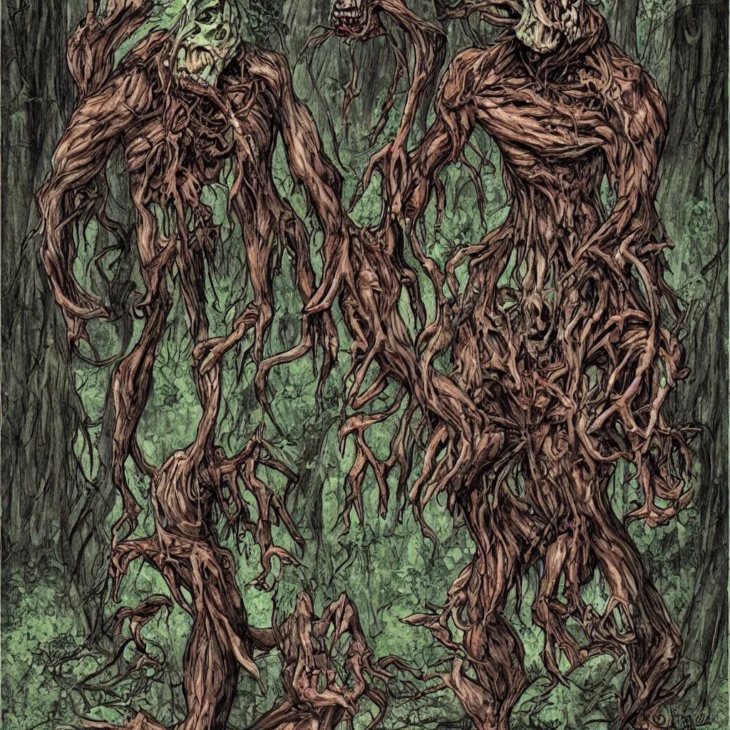 Image similar to forest, horrifying creature, necro, necromorph, fangs