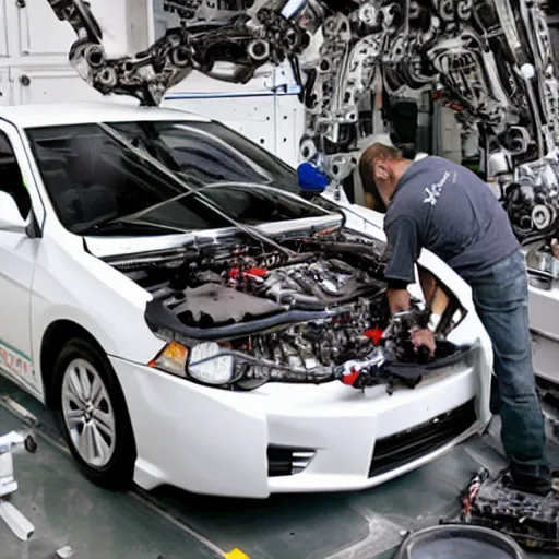 Prompt: robot mechanic working on a Toyota Corolla SE 2011
