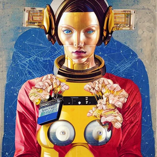 Image similar to portrait of female android, by sandra chevrier, fra angelico and sandro botticelli