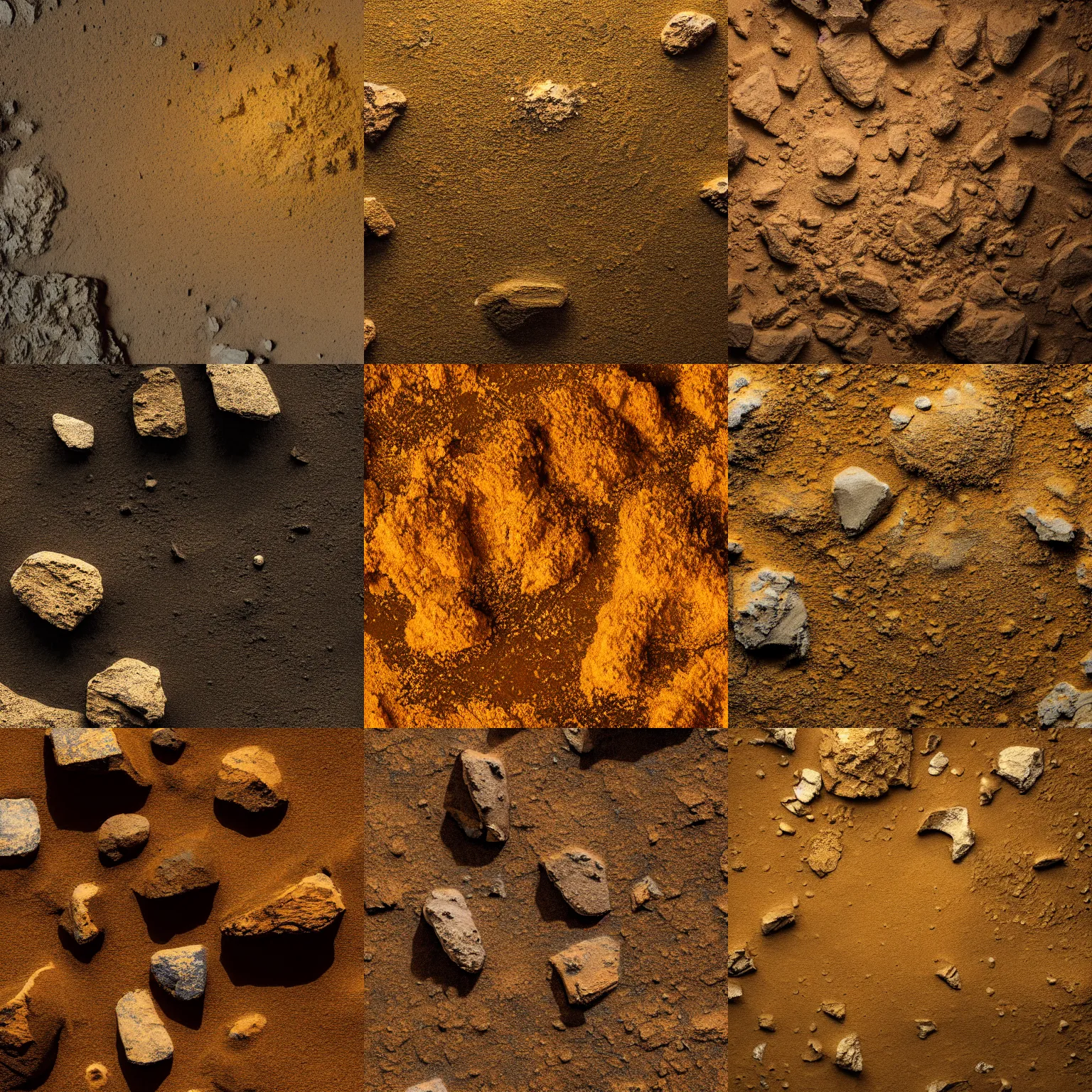 Prompt: gold powder background dusted rocky landscape, ( mars curiosity image gallery ), studio lighting, black sky, 4 k