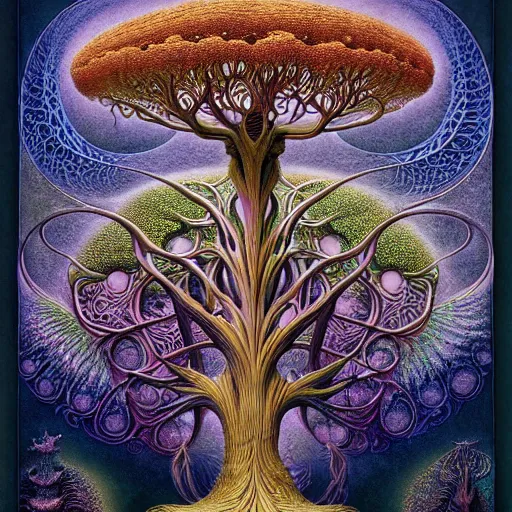 Image similar to tree of life by roger dean and andrew ferez, art forms of nature by ernst haeckel, divine chaos engine, symbolist, visionary, art nouveau, botanical fractal structures, organic, detailed, realistic, surreality