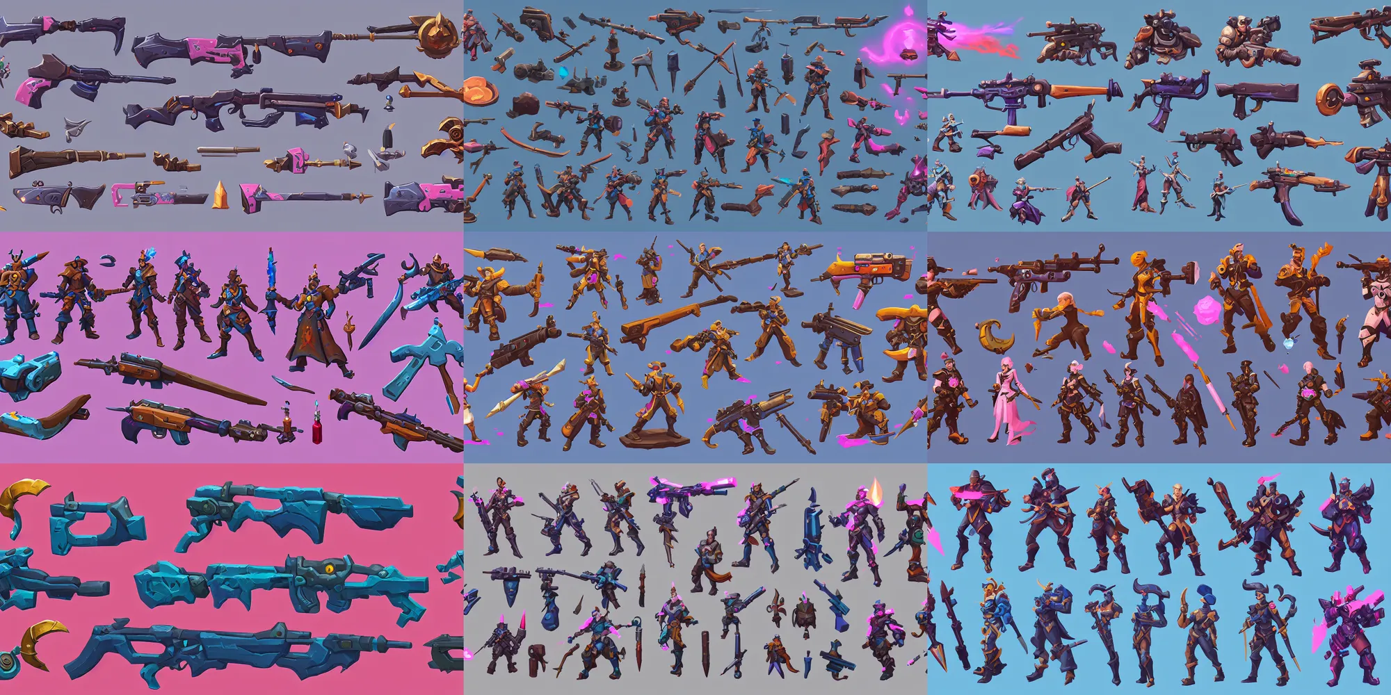 Prompt: game asset of classic garrand guns, in gouache detailed paintings, props, stylized, 2 d sprites, kitbash, arcane, overwatch, blue and pink color scheme, 8 k, close up