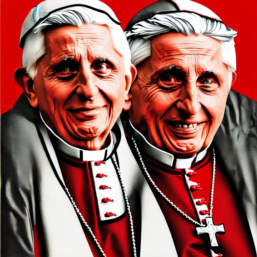 Image similar to portrait of pope benedict xvi screen print. pop art, high detail 8 k