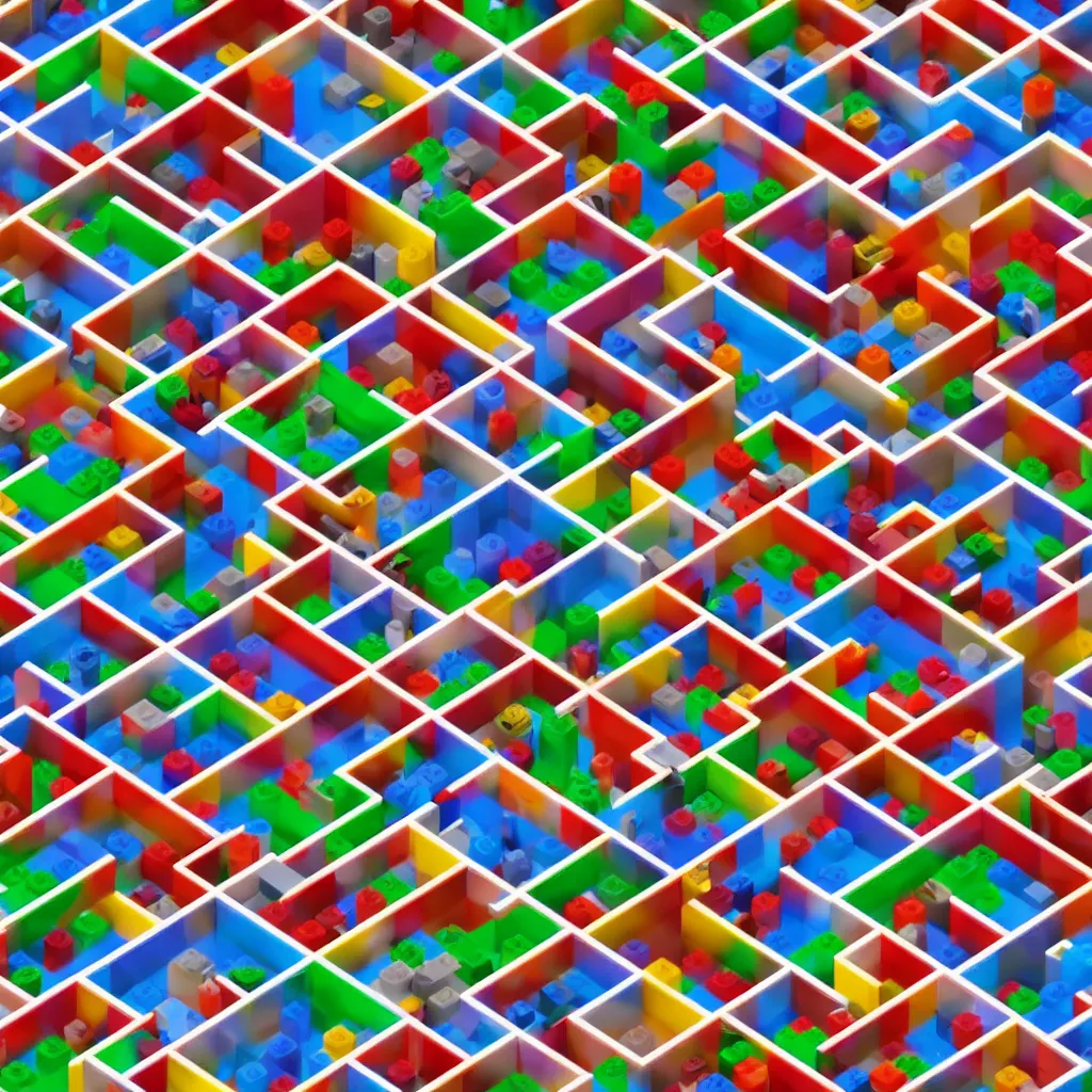 Image similar to wimmelbilder maze made of lego, isometric, octane render, unreal engine