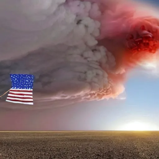 Prompt: next nuclear bomb explosion near country flag