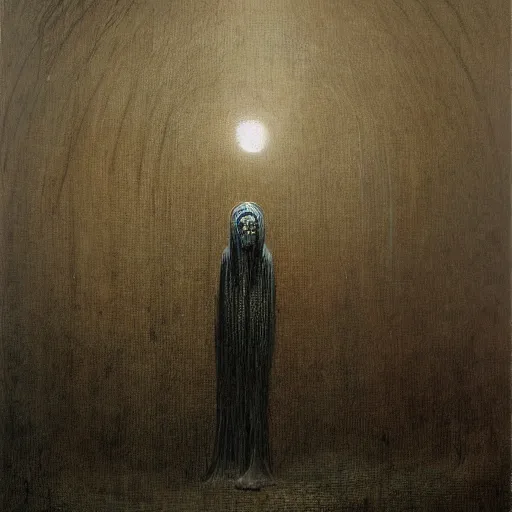 Image similar to the maddening silence of benjamin netanyahu, painting by beksinski