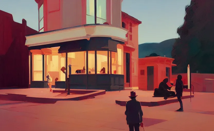 Image similar to a stream of consciousness by atey ghailan and edward hopper