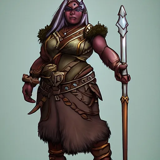 Prompt: Dungeons and dragons character art of a dwarf woman with dark skin and a battleaxe