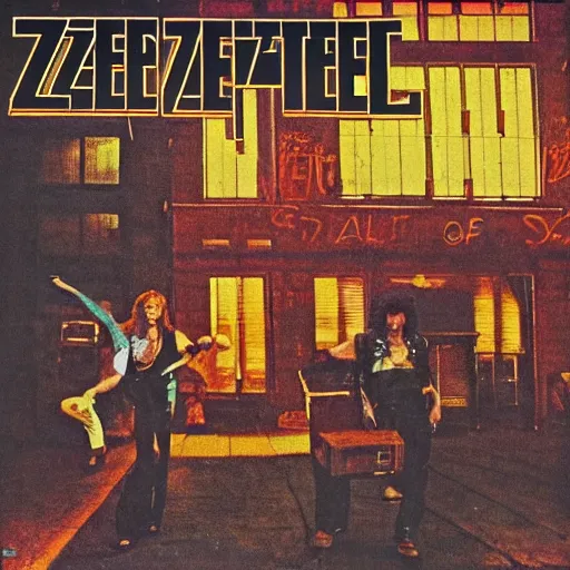 Prompt: the cover to a 1 9 8 2 led zeppelin album titled'streets of rage'