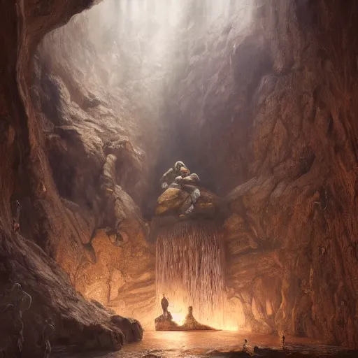Prompt: allegory of the cave, platos cave, detailed, centered, digital painting, artstation, concept art, donato giancola, joseph christian leyendecker, wlop, boris vallejo, breathtaking, 8 k resolution, extremely detailed, beautiful, establishing shot, artistic, hyperrealistic, beautiful face, octane render, cinematic lighting, dramatic lighting, masterpiece