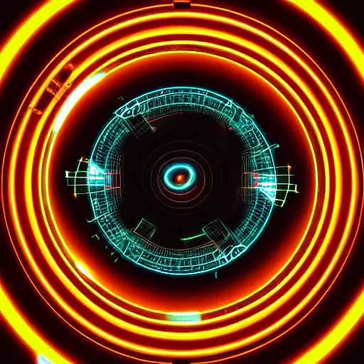 Prompt: horizontal centered neon cyberpunk distortion field electron tube with concentric data rings around it, glowing, fantasy, networking, camera shutter iris, singularity, clouds, circuitry, explosion, dramatic, intricate, elegant, highly detailed, digital painting, network, artstation, concept art, smooth, sharp focus, illustration, octane render