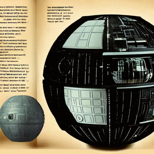 Prompt: a page from the user manual of first Death Star commercal model