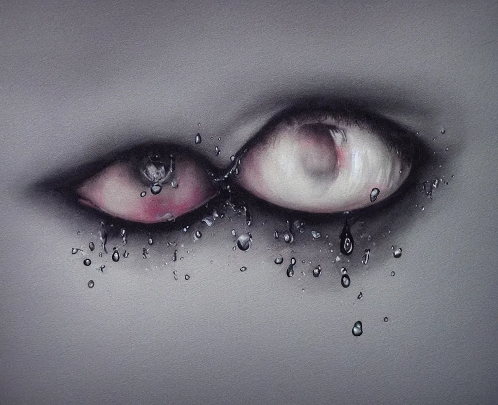 Image similar to realistic and detailed soft airbrush of a glossy tear dripping on a white background, inspired by 8 0 s airbrush illustrations, art by pater sato